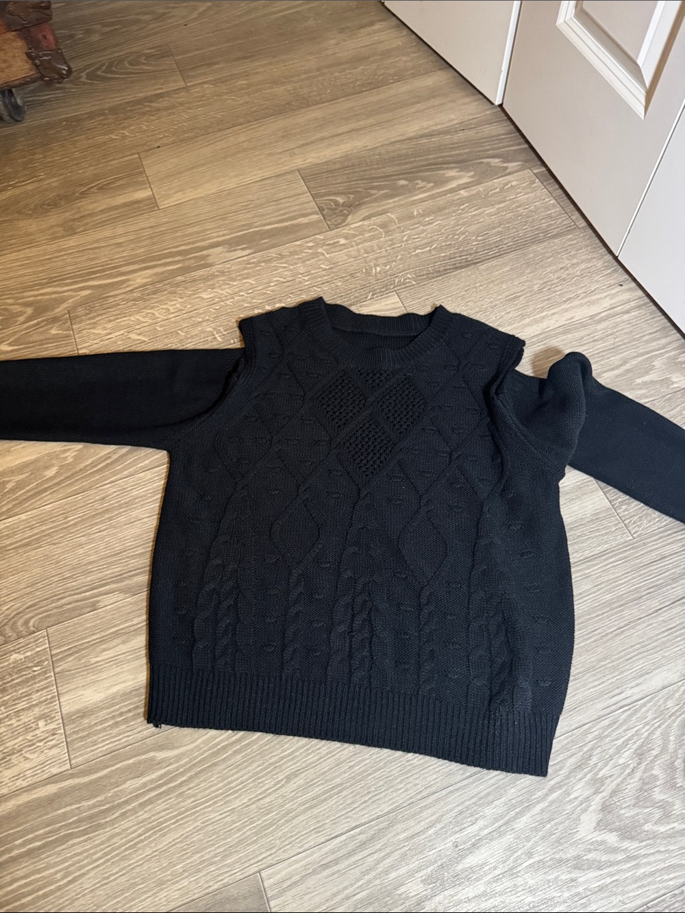 SHEIN Black Cable Knit Crewneck Sweater